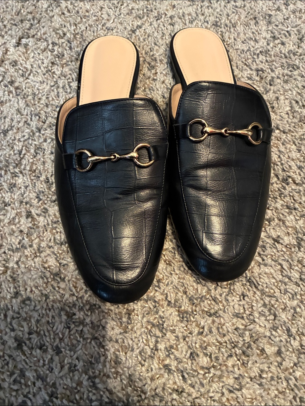 Women Black Slip-On Loafers with Horsebit Accent